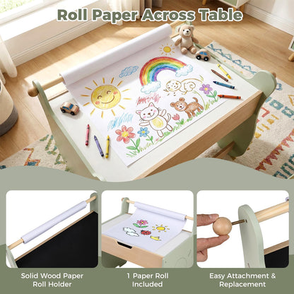 Kids Art Table and Chair Set with Paper Roll for Drawing