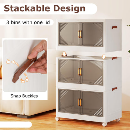 Stackable Storage Containers with Wheels and Doors for Bedroom
