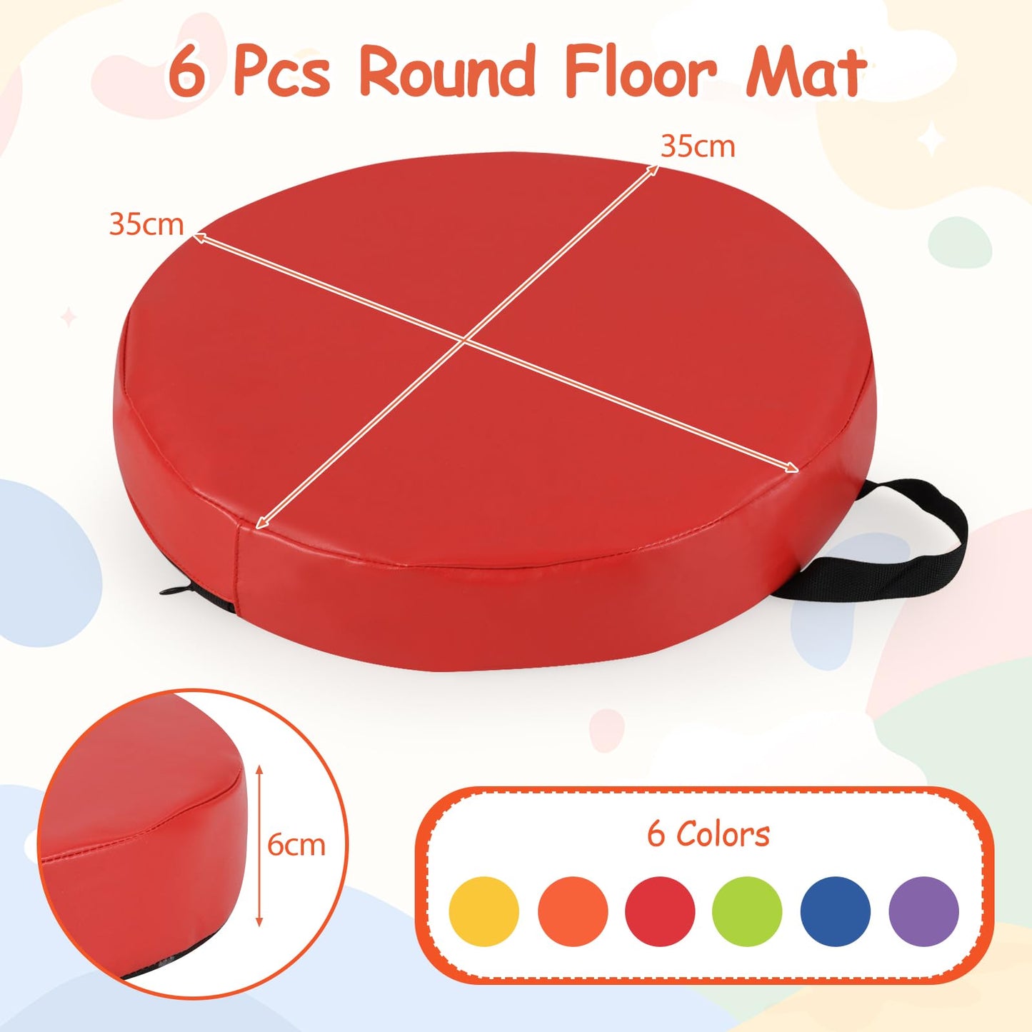 Round Seat Cushions with Handle 6 PCS Colorful Flexible Soft Foam Mat