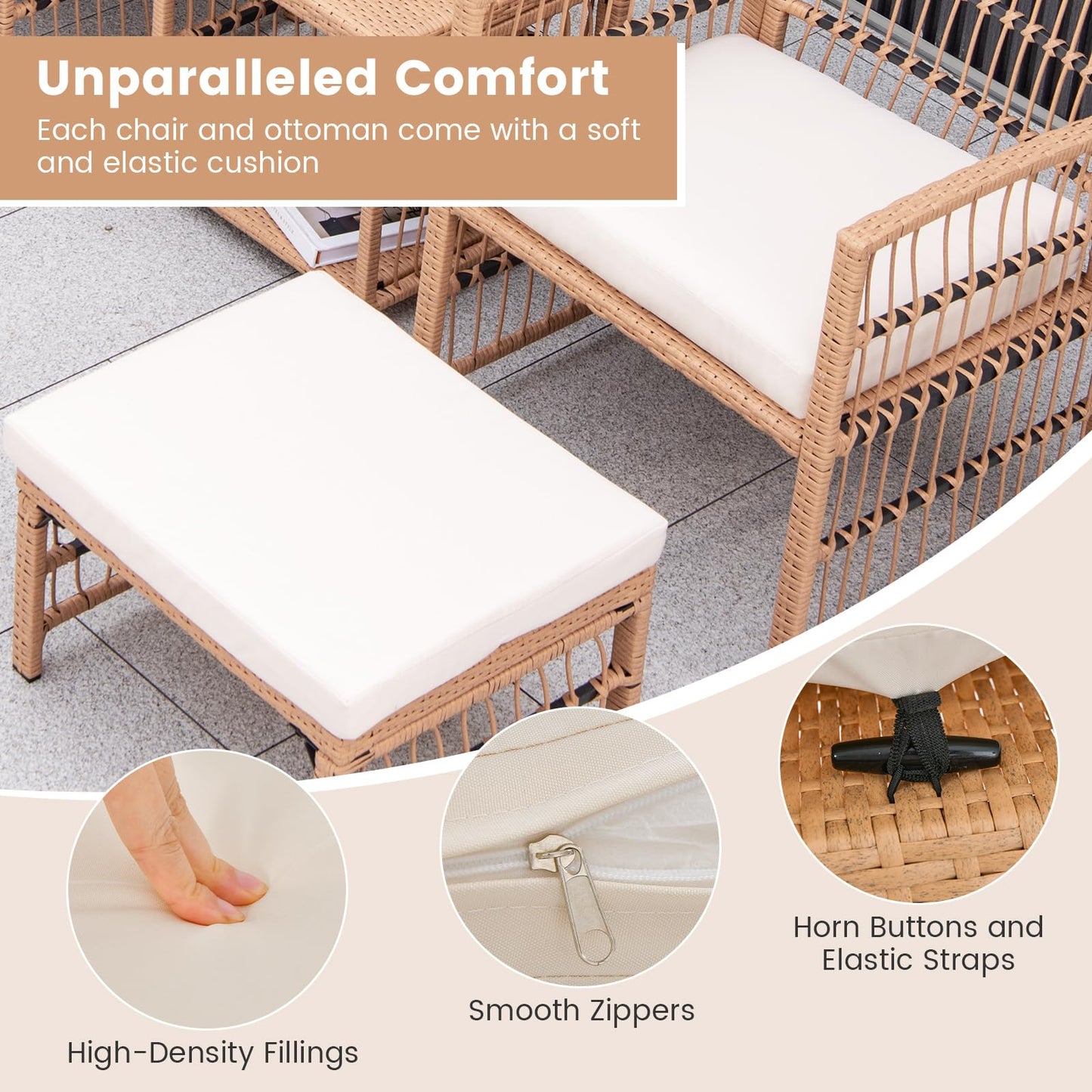 5-Piece Garden Rattan Furniture Set with Cushions