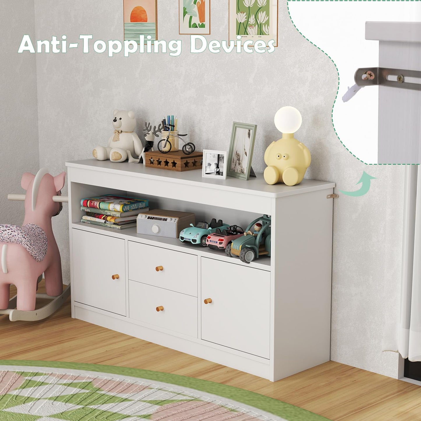 Wooden Kids Toy Children Bookshelf Storage Chest with Open Shelf