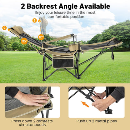 2 in 1 Portable Reclining Camp Chair with Detachable Footrest