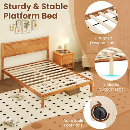 Mid-Century Acacia Wood Bed Frame with Headboard
