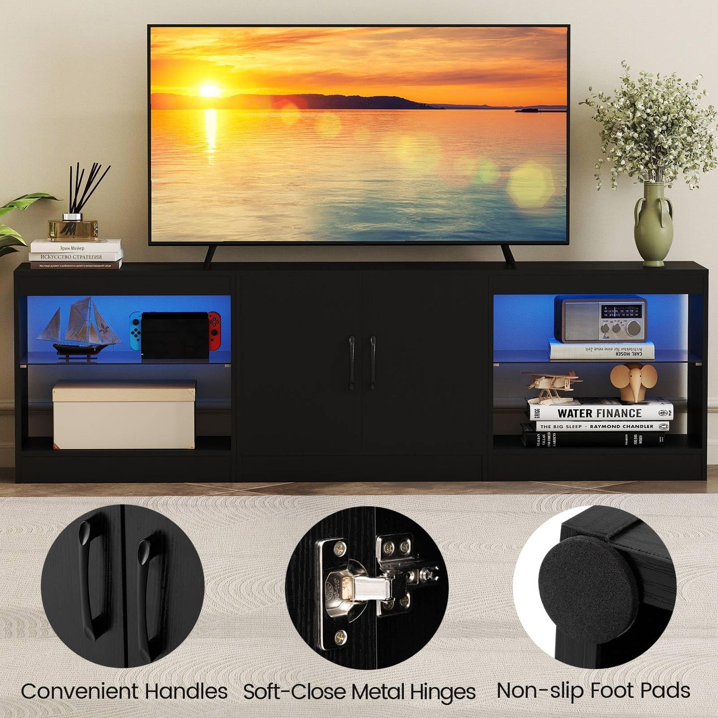 TV Stand Cabinet for TVs up to 85 Inches, 3 Pieces Modular Console TV Unit with LED Lights