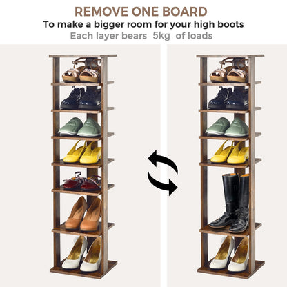 Wooden Vertical Shoe Rack with 7 Shelves