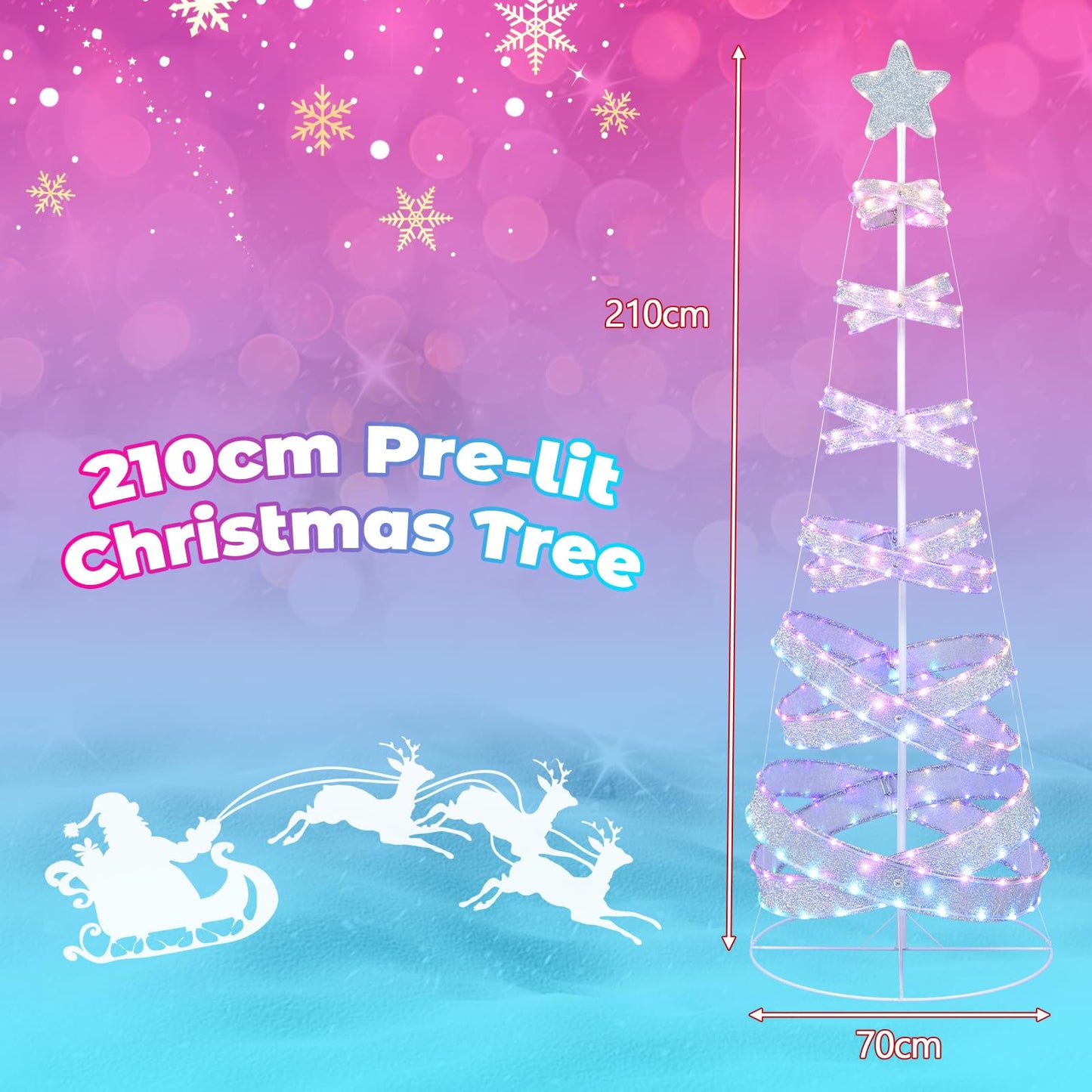 210 cm Outdoor Spiral Pre-lit Christmas Tree with Collapsible Color Lights