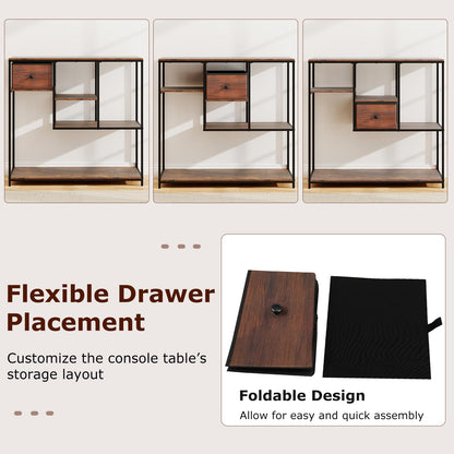 100cm Console Table, Narrow Accent Table Slim Hallway Desk with Drawer and 4-Tier Display Shelf