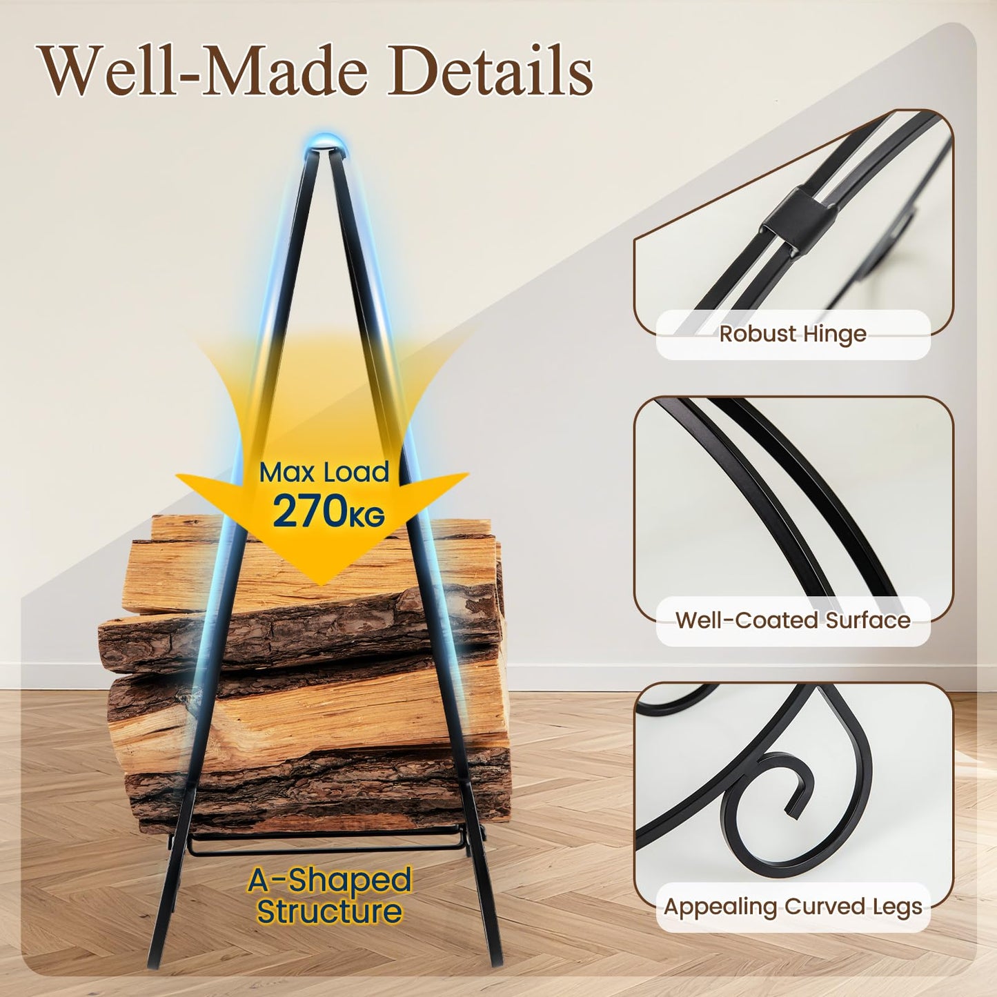 59 cm Firewood Rack Collapsible Log Hoop for Indoor Outdoor