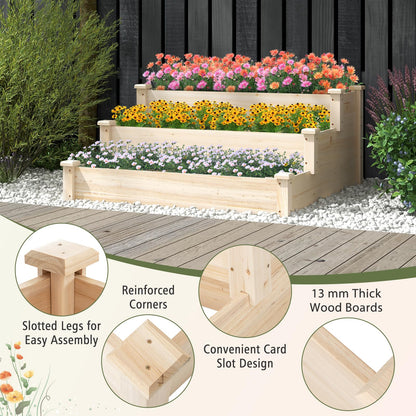 3-tier Fir Wood Raised Garden Bed with Open-ended Base