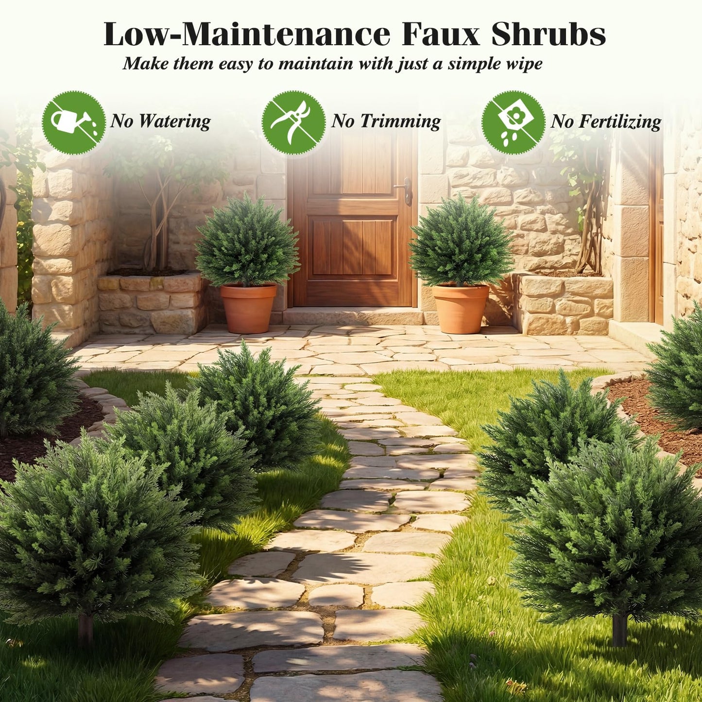 Set of 2 Artificial Topiary Ball Trees, Faux Shrub Bushes with Ground Spikes(Cypress Tree）
