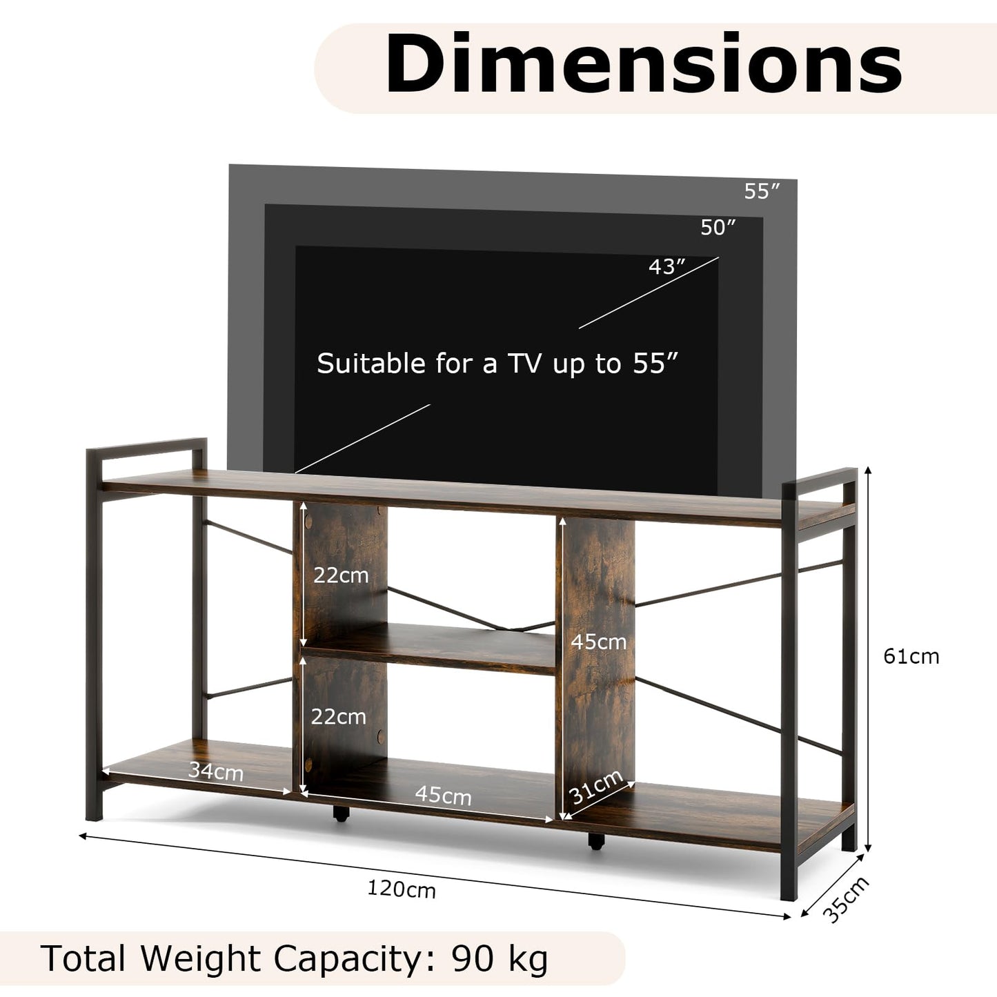 Giantex  TV Stand Cabinet for 55 Inch TVs 120cm Industrial TV Unit Media Entertainment Center