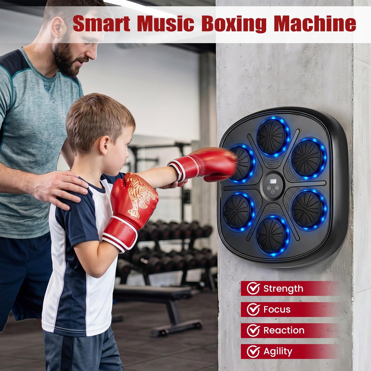 Music Boxing Machine, Wall Mounted Electronic Boxing Target with Gloves