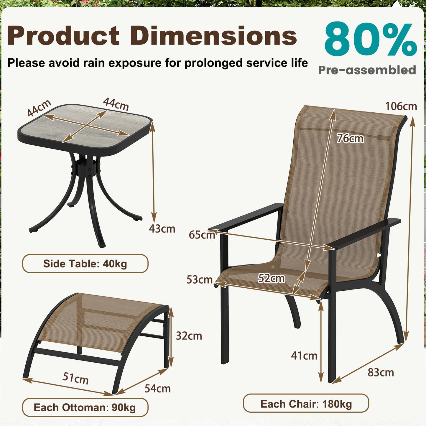 5 Pieces Adirondack Chair Set with Ottomans and Side Table