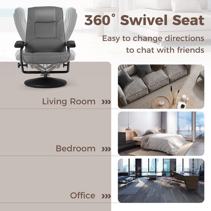 360° Swivel Reclining Chair with Ottoman and Adjustable Backrest