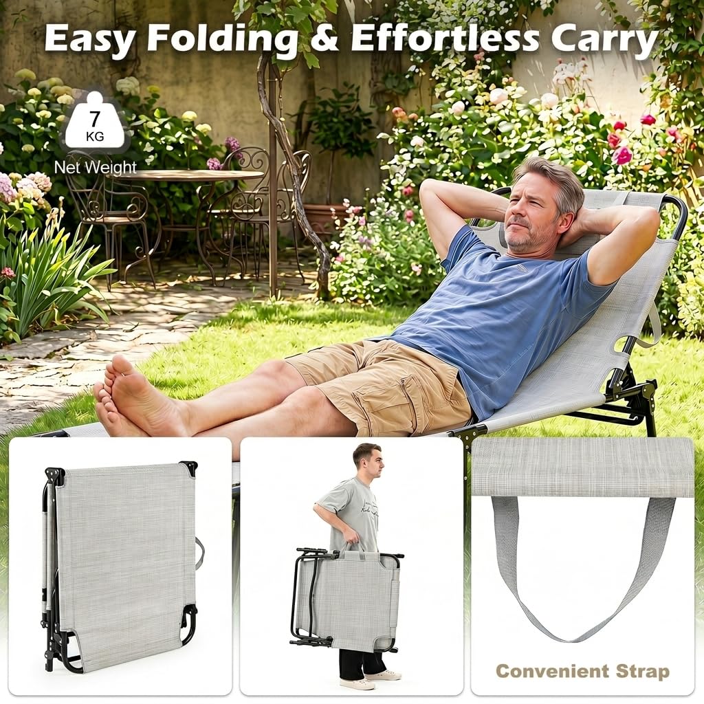 Garden Sunbed Sunbathing Recliner Outdoor Chaise Lounge Chair