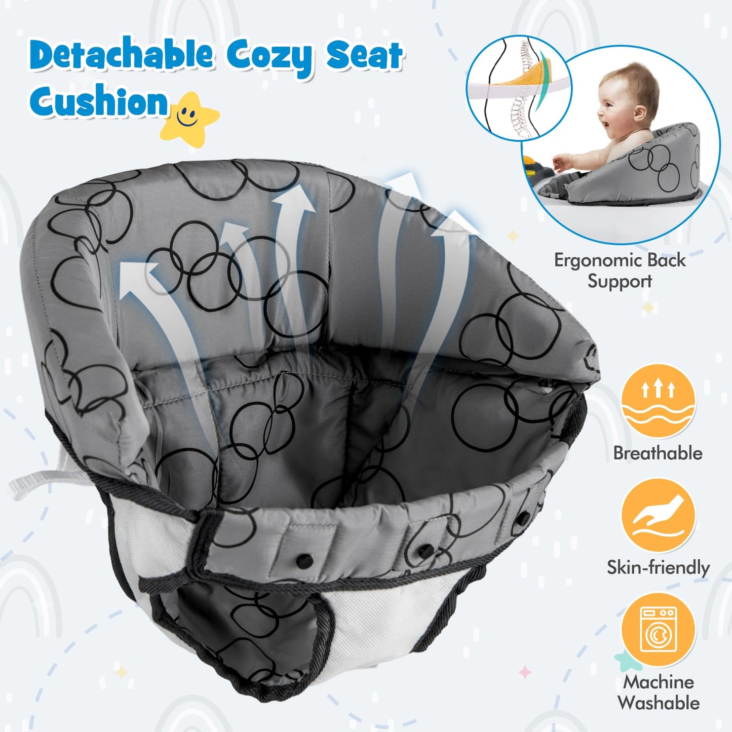 5 in 1 Baby Walker Foldable Push Along Walkers with Adjustable Height