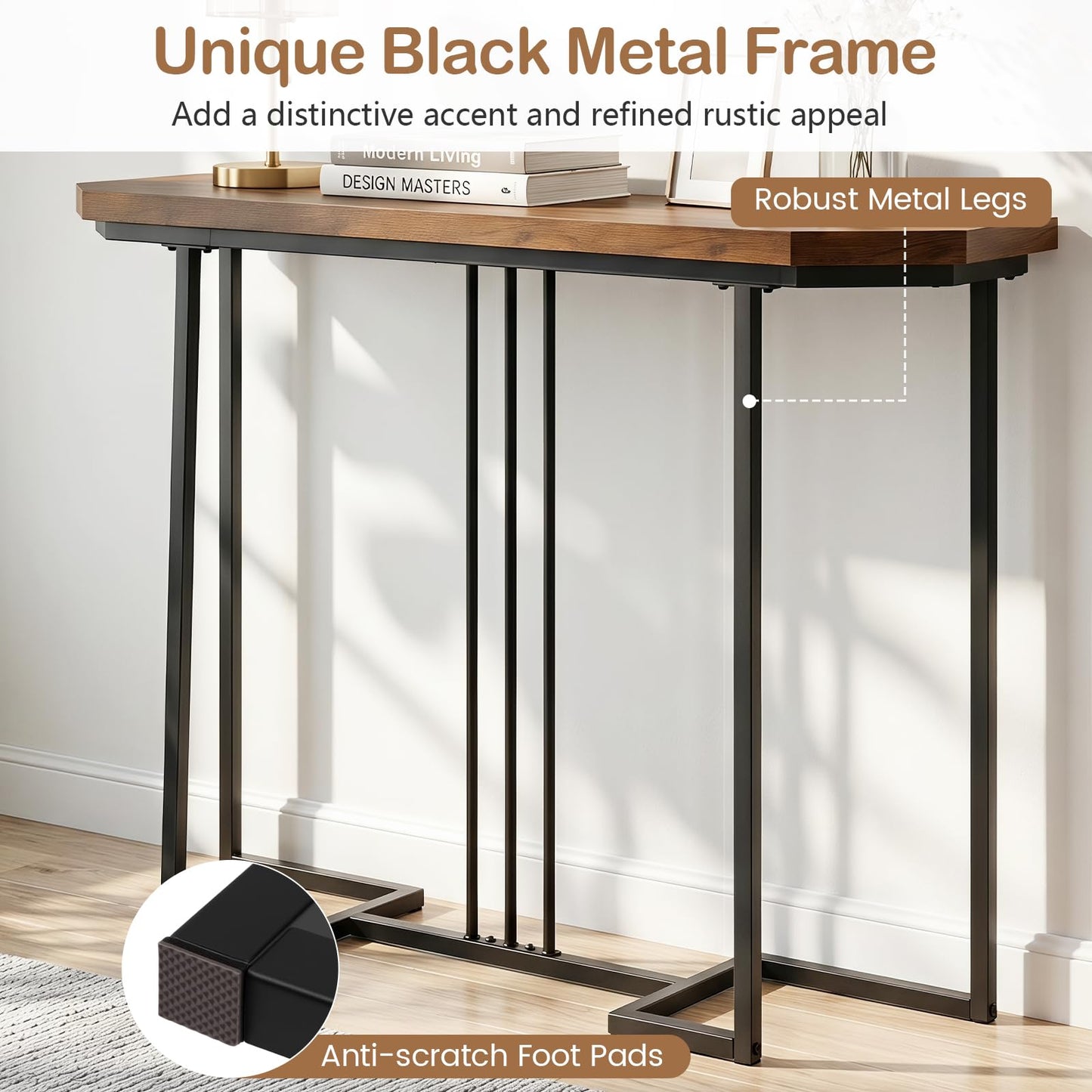110 CM Narrow Entryway Table with Faux Marble Top for Living Room