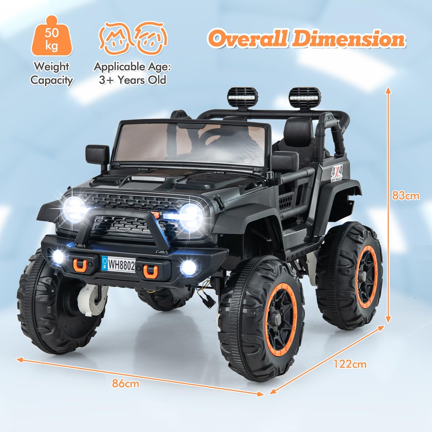 2 Seater Ride On Car with Remote Control and Horn for Boys and Girls
