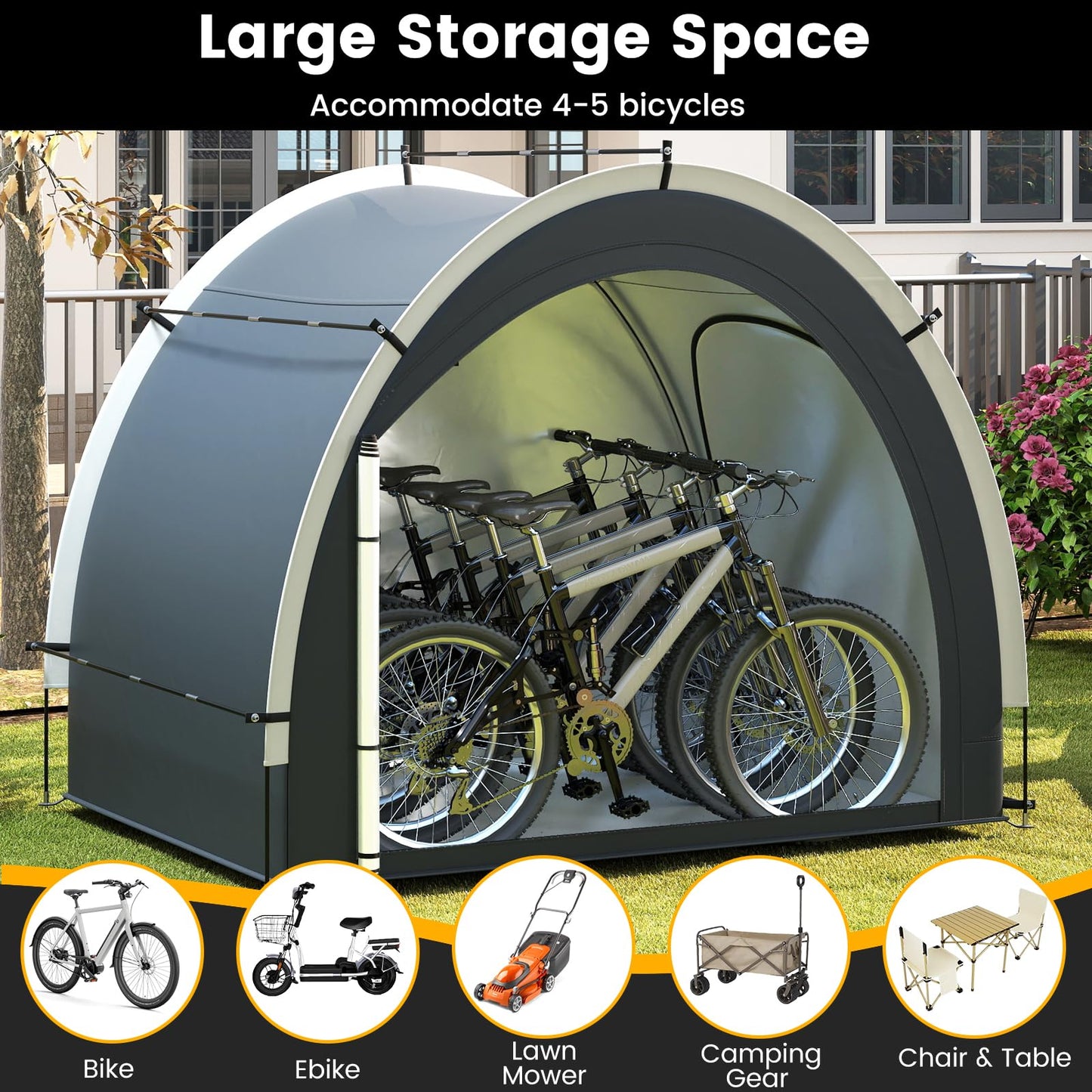 Bike Storage Shed Tent, Waterproof Anti-UV Garden Shed with Silver-coated Fabric