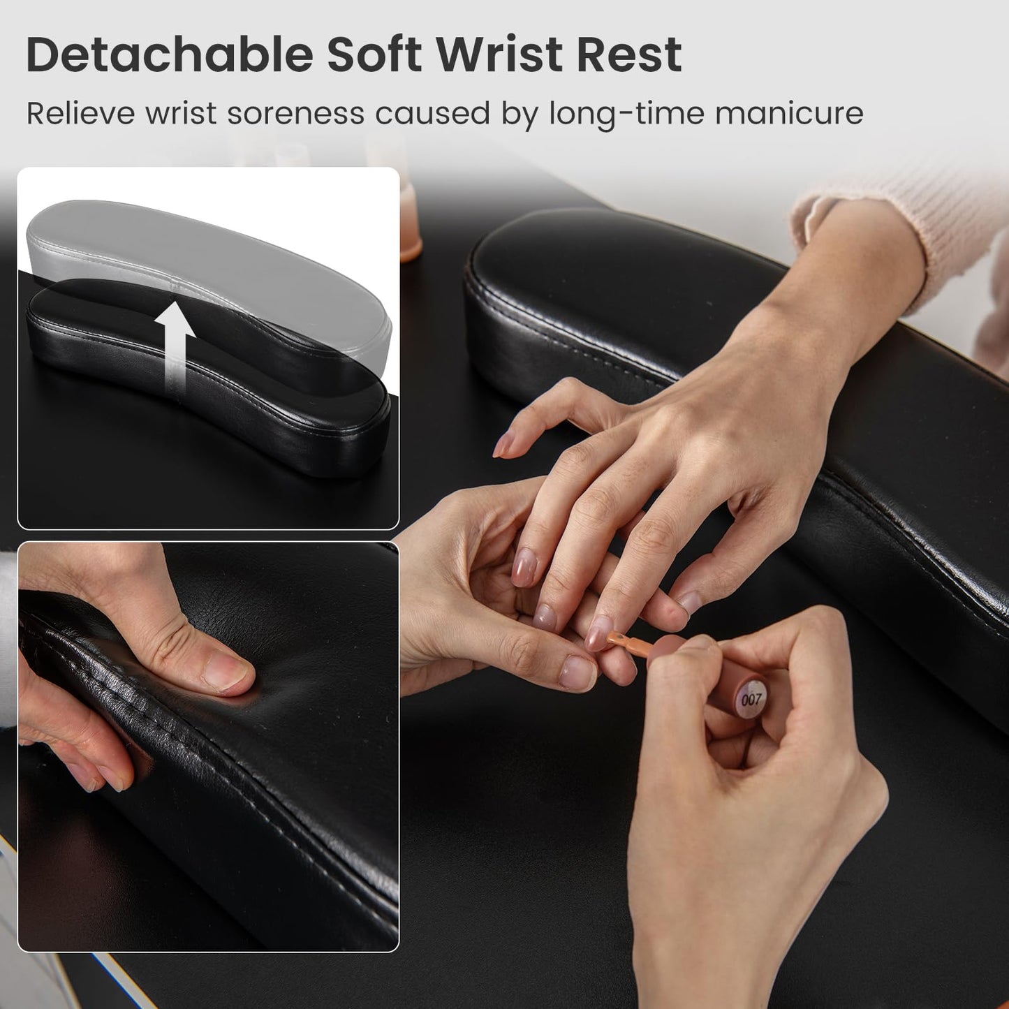 Manicure Table with 8 Metal Legs and Wrist Pad