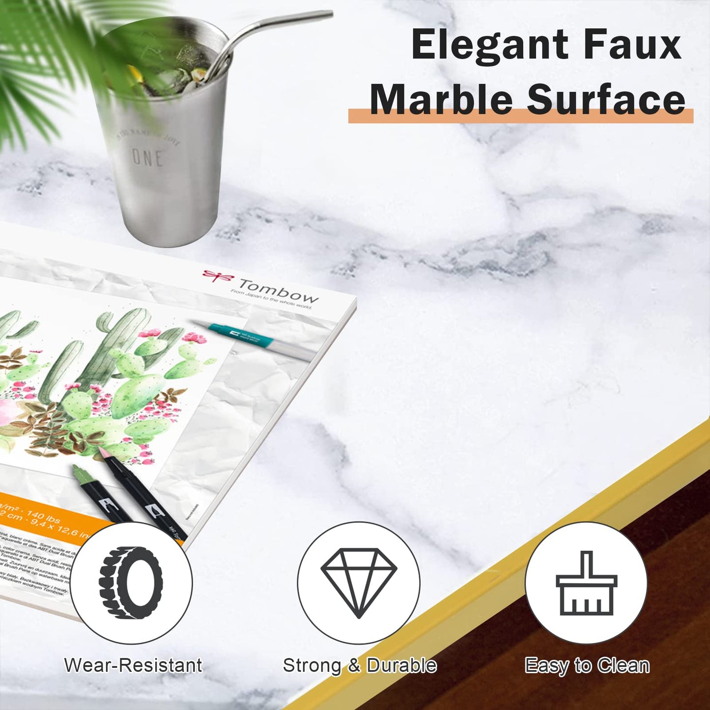 Modern Coffee Nesting Table Set Waterproof Faux Marble