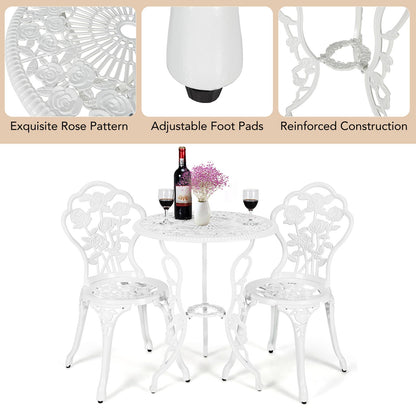 3 Pieces Aluminium Round Garden Dining Table and 2 Chairs with Umbrella Hole