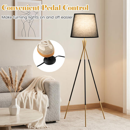 Modern Metal Tripod Floor Lamp with Fabric Shade & Foot Switch