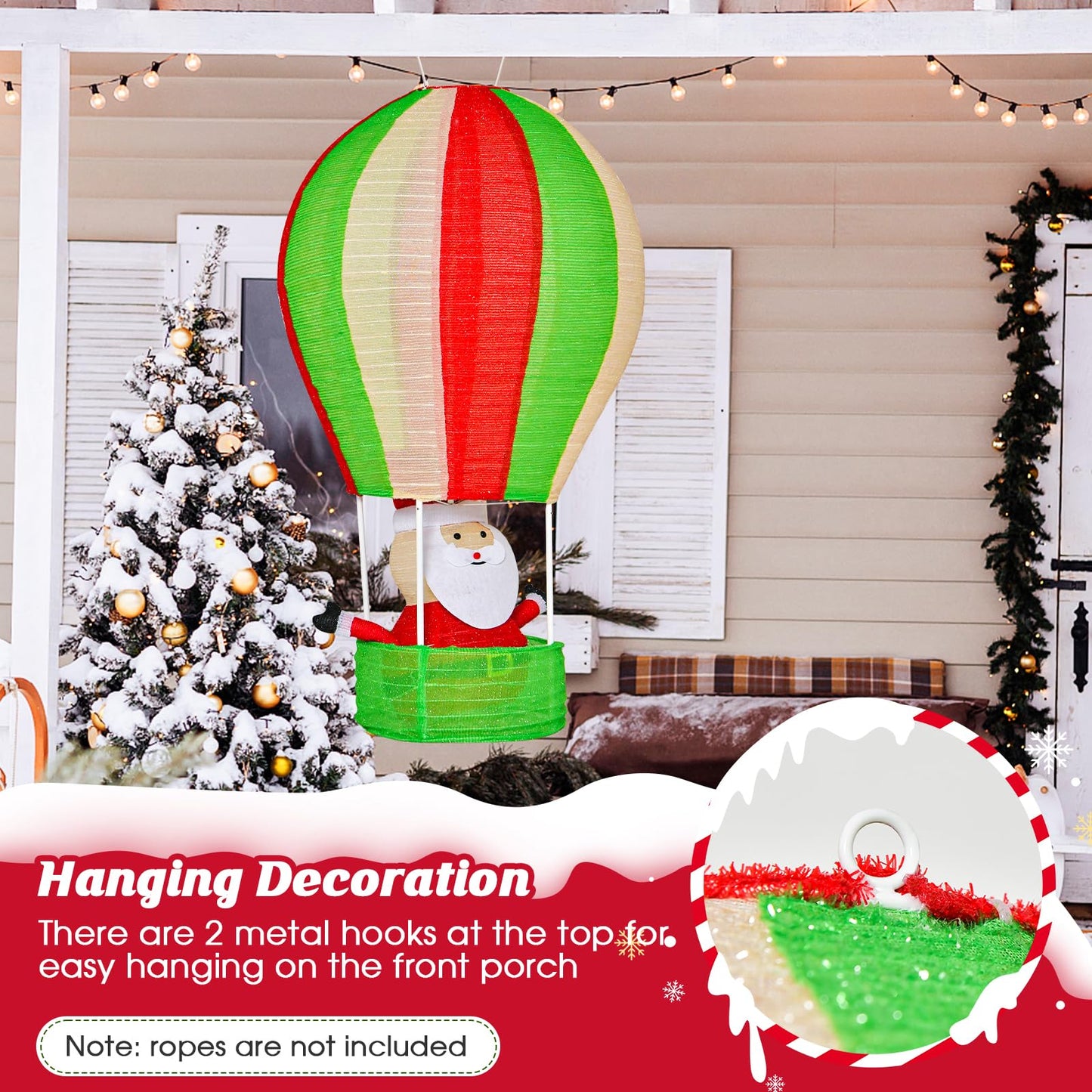 Lighted Santa in Hot Air Balloon with LED Lights and Pop-up Design