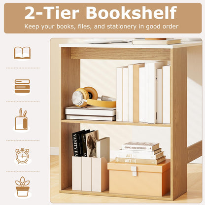 Modern Wooden Office Desk with Storage and 2 Open Shelves
