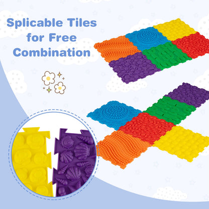 6 PCS Tactile Sensory Mats, Puzzle Floor Tiles (Colorful)