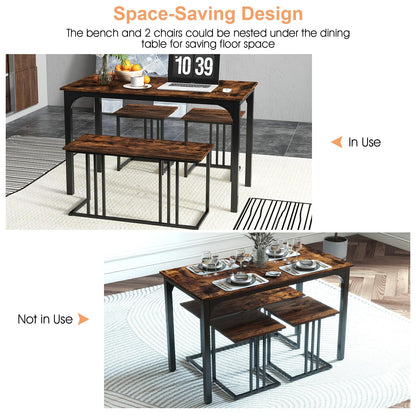 Metal Frame Dining Table and 2 Stool Set with 1 Bench