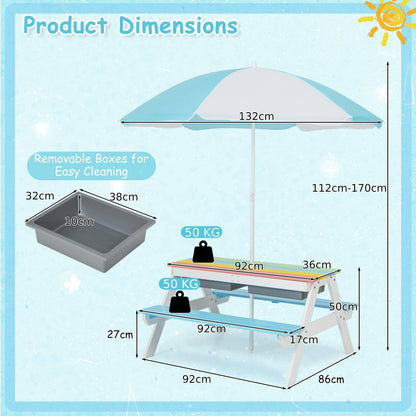 3 in 1 Wooden Sand & Water Play Table and Bench Set