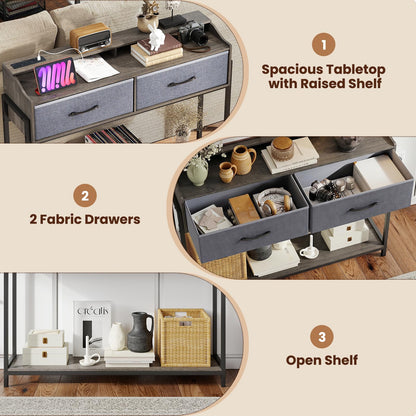 Console Table with Charging Station 110cm Entryway Table with 2 Drawers