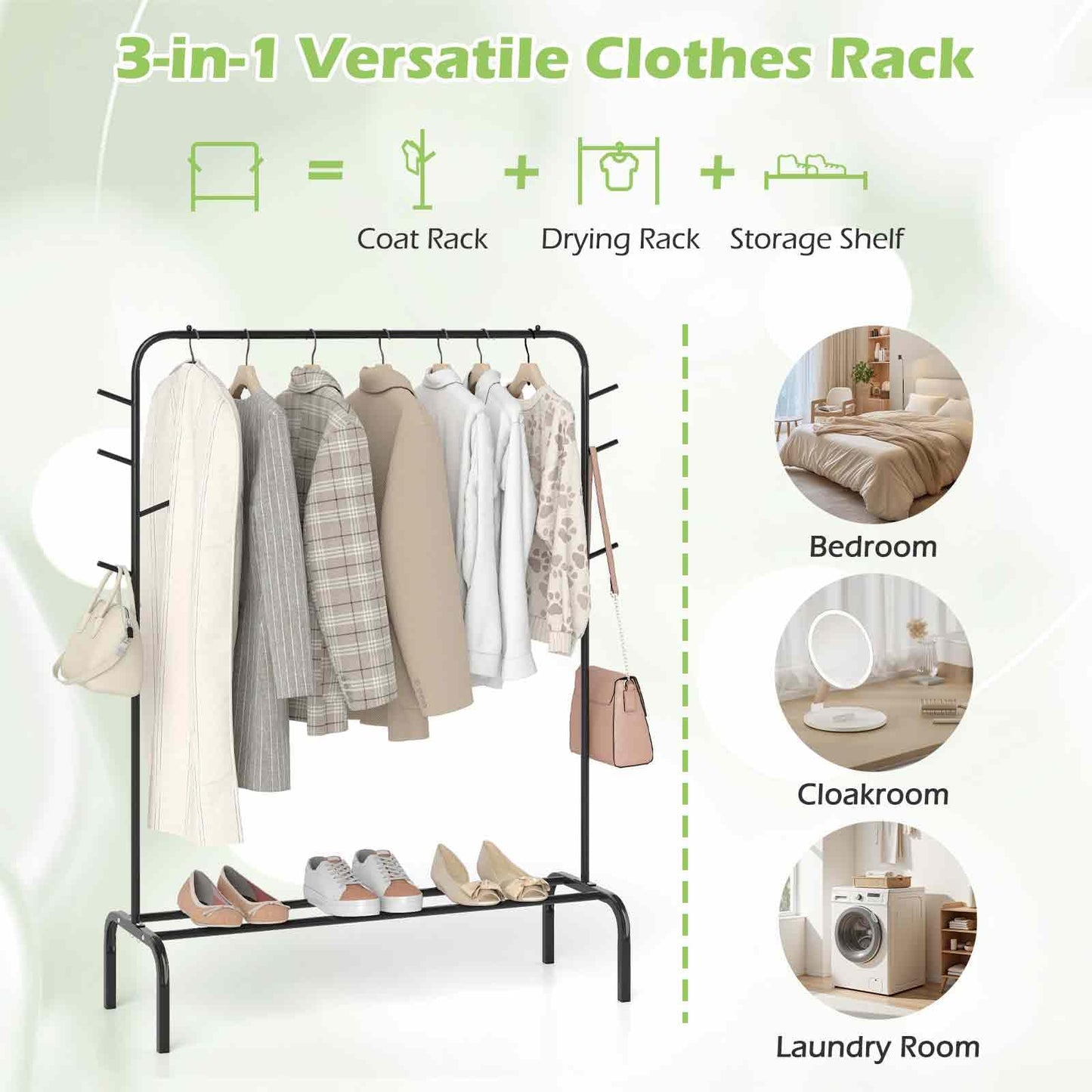 Heavy Duty Clothes Rack Freestanding Metal Garment Wardrobe Rack
