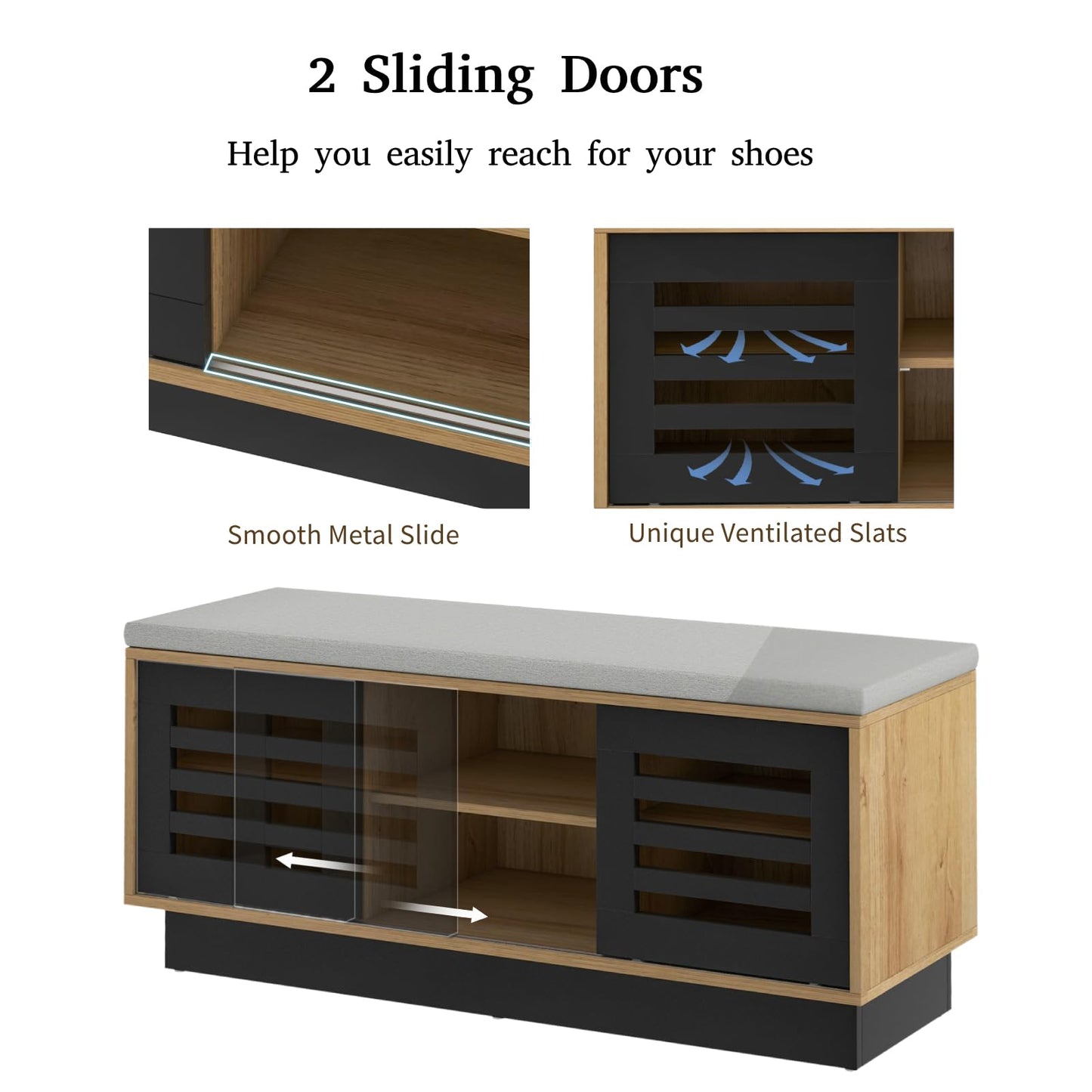 Shoe Bench with 6 Storage Compartments and 3 Adjustable Shelves and Cushion