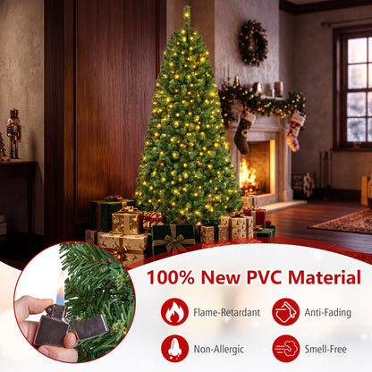 Pre-Lit Artificial Christmas Tree, Hinged Xmas Tree with 350 Warm White & Colorful LED Lights