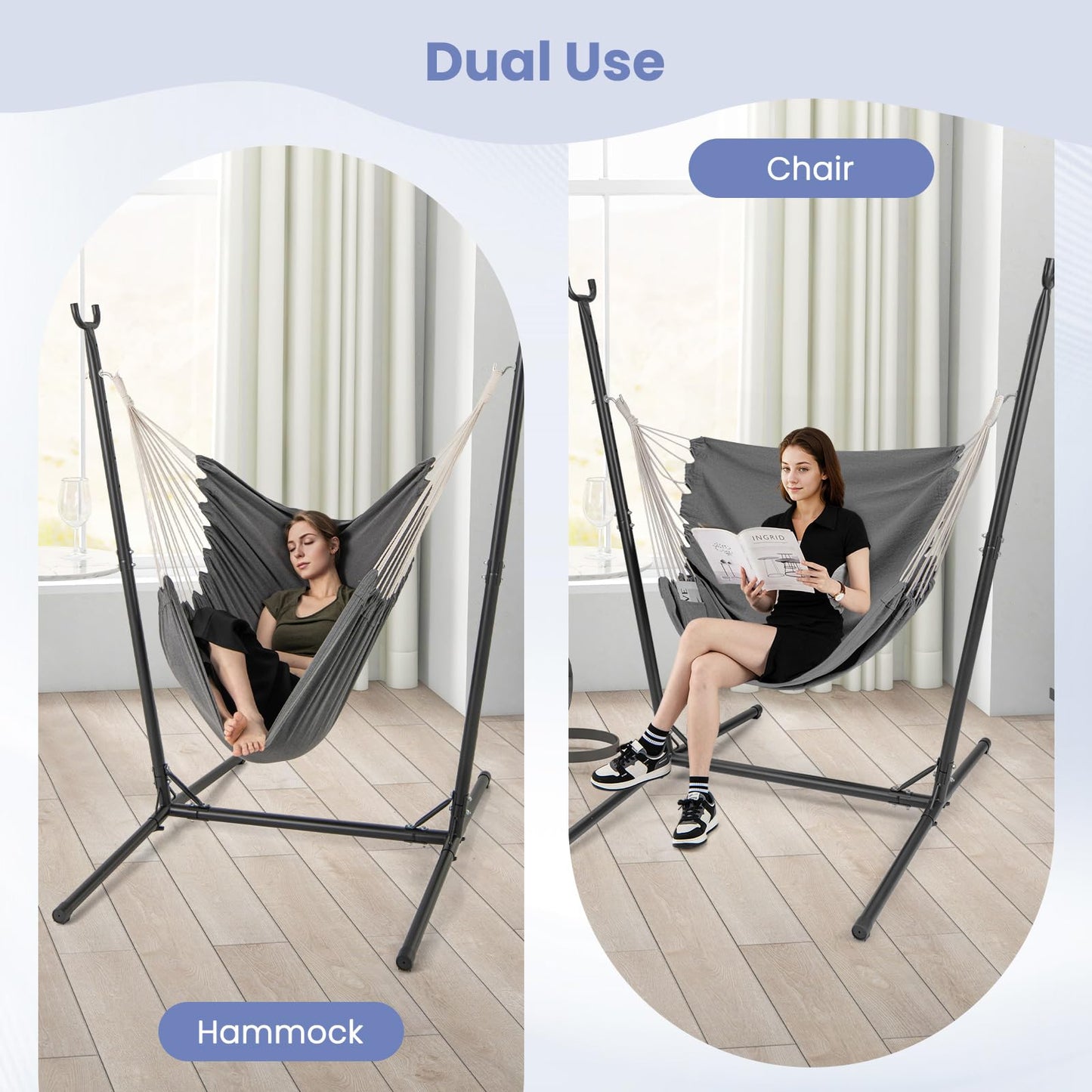 Heavy Duty and Height Adjustable Hammock Chair Side Pocket