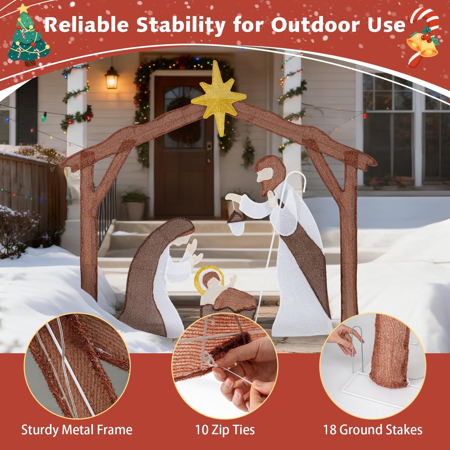 Lighted Outdoor Christmas Decoration Nativity Scene with LED Lights