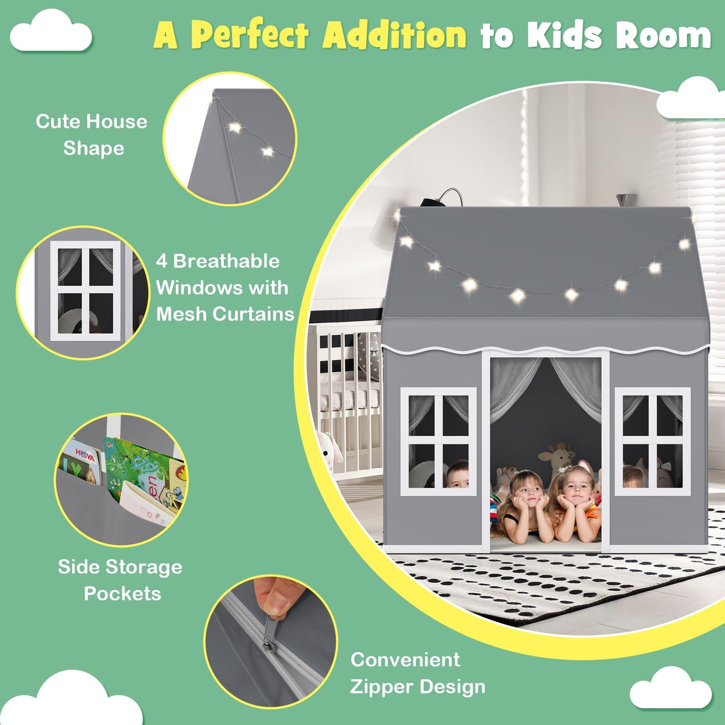 Indoor Kids Play Tent with Star Lights for Children Boys Girls Gift