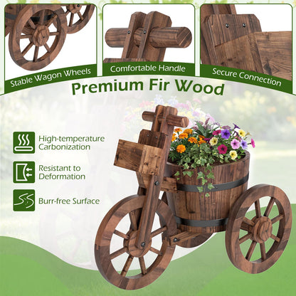 Wooden Wagon Planter, Tricycle Garden Planter with Drainage Hole