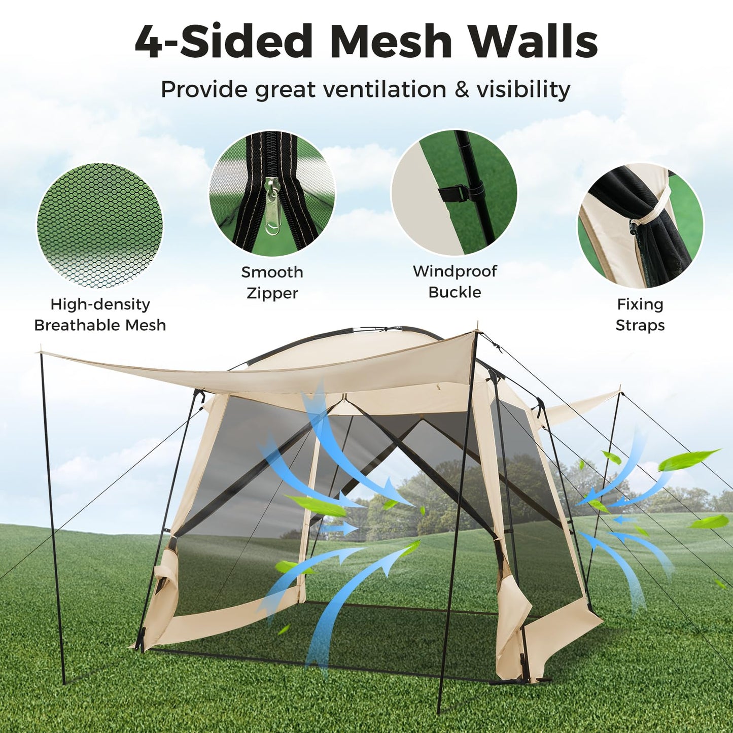3 x 3m Screen Canopy Tent Large Sun Shade Tent with Vestibule