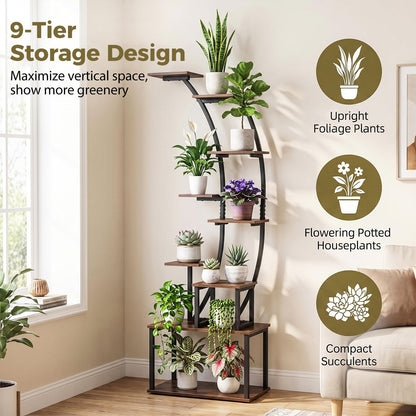 Plant Stand with Grow Lights, 161cm Tall 9-Tier Corner Metal Plant Shelf Flowerpot Holder