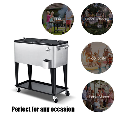 Giantex 80-Quart Rolling Ice Chest Stainless Steel Beverage Cooler Cart with Wheels Bottle Opener