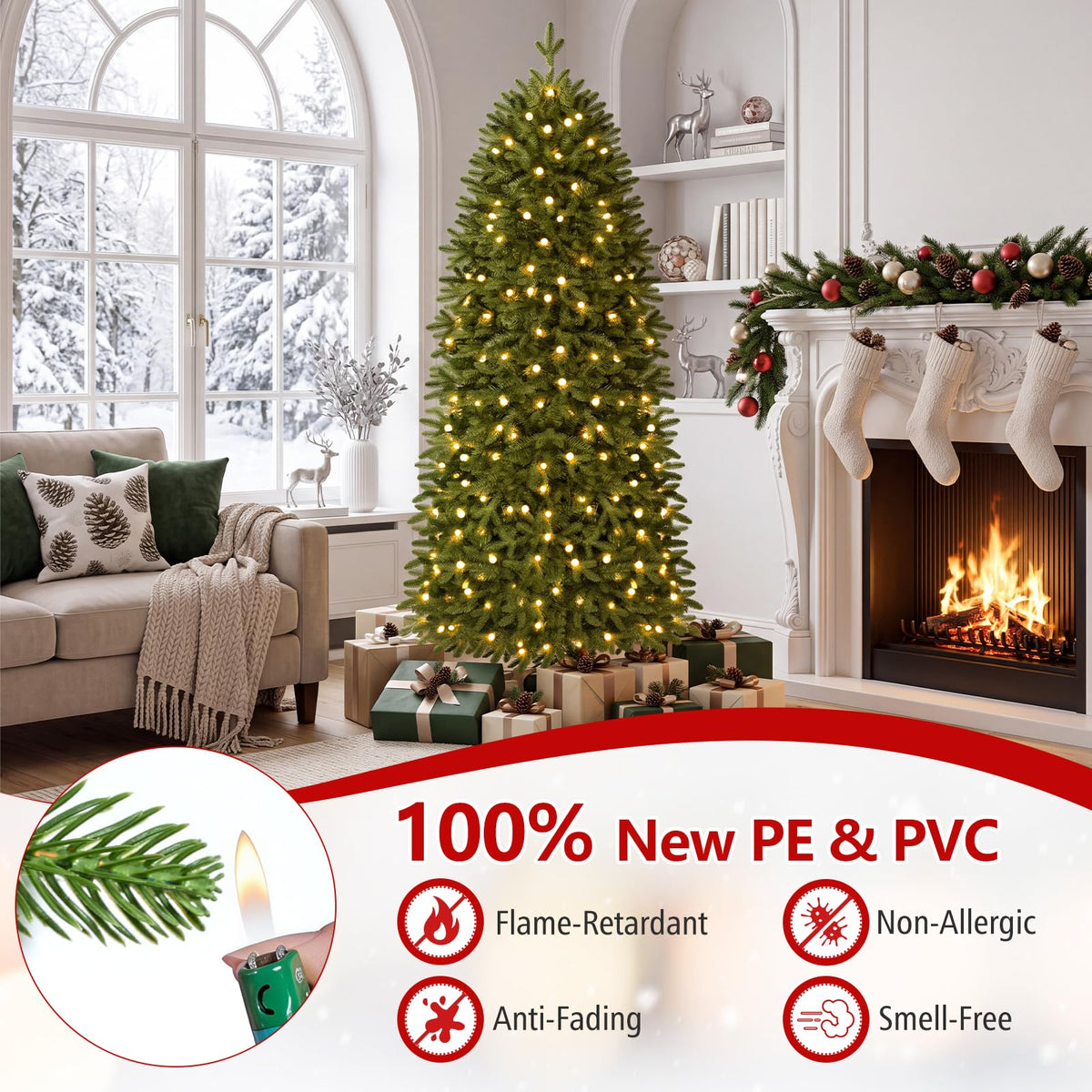 6.2FT/190CM Pre-Lit Christmas Tree with RGB LED Lights