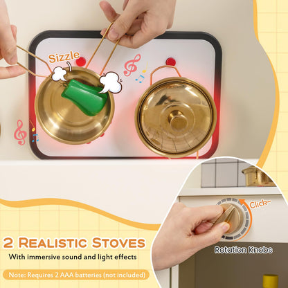 Pretend Play Corner Kitchen Set with Ice Dispenser Stoves for Boys Girls 3+
