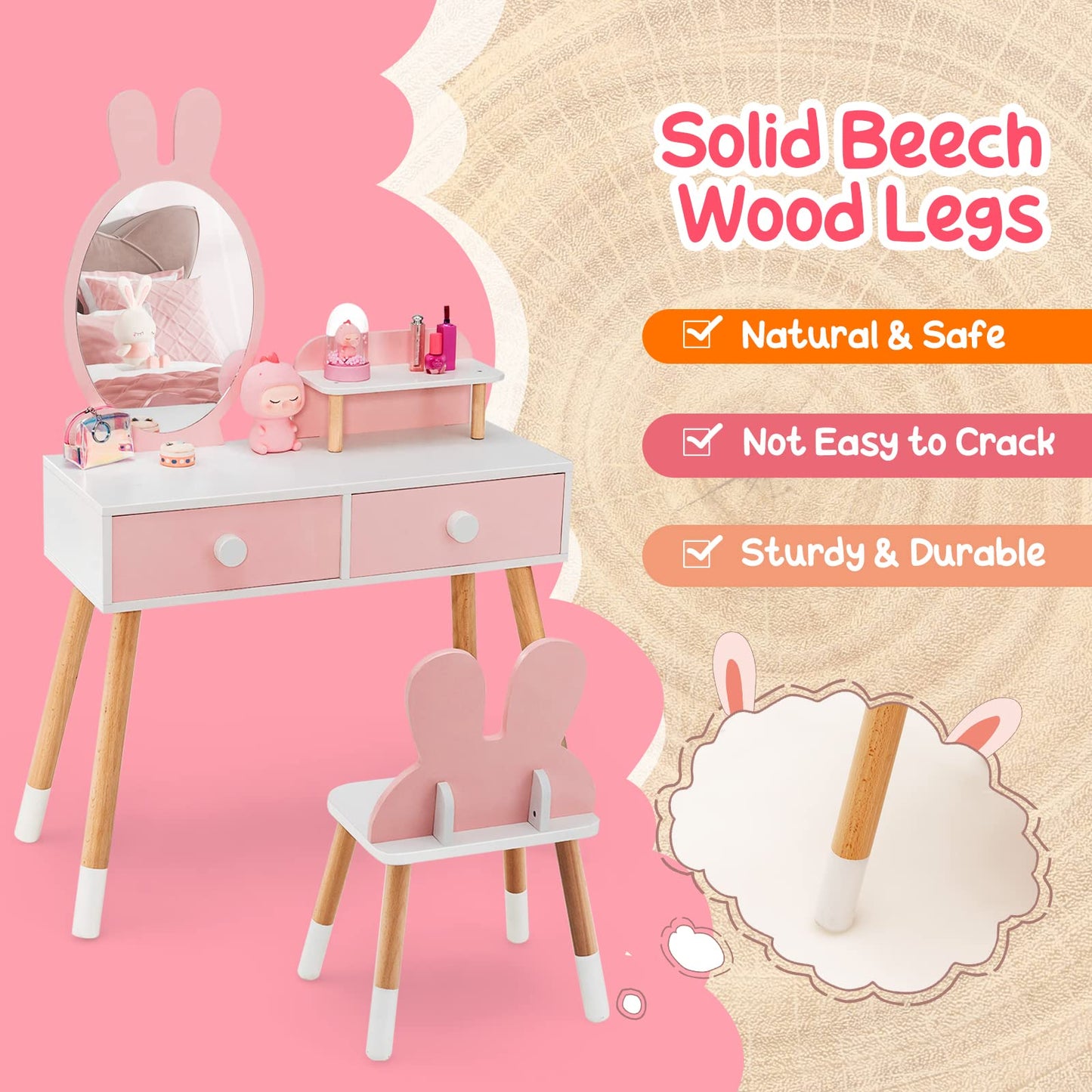 2-in-1 Kids Princess Vanity Table and Chair Set