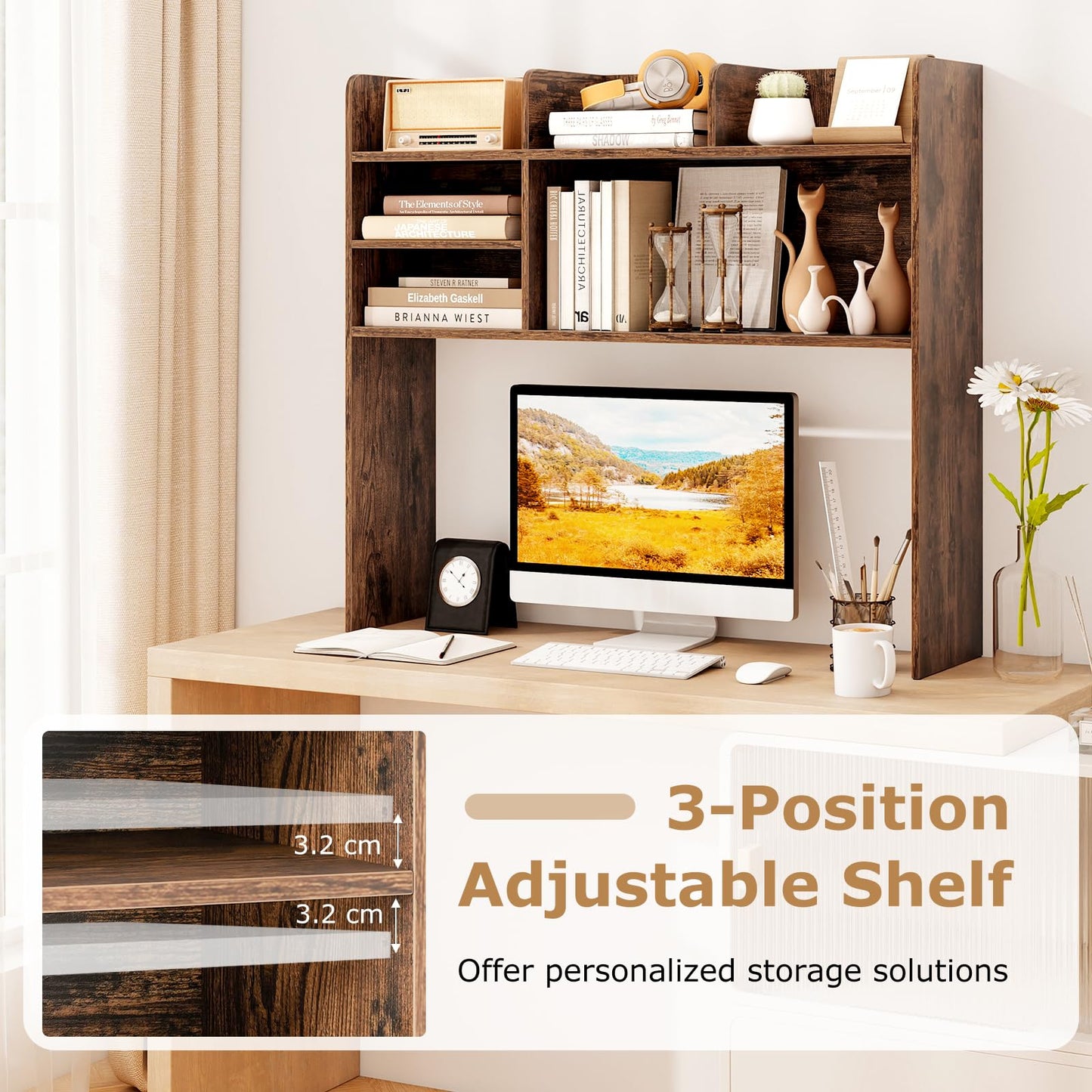 Desktop Bookshelf 3-Tier Display Rack Bookcase Storage Rack