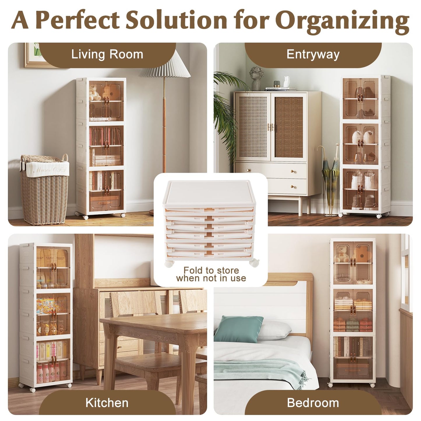 6-Cube Stackable Storage Bins with Lockable Wheels for for Kitchen Living Room Bedroom