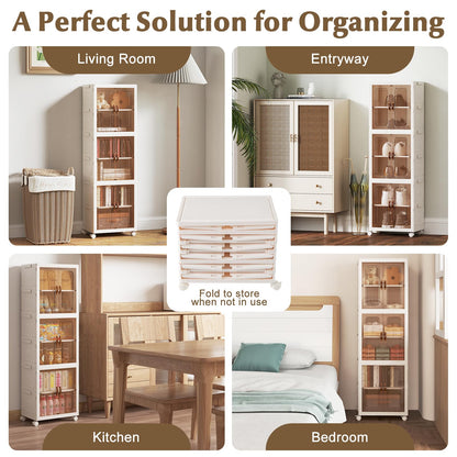 6-Cube Stackable Storage Bins with Lockable Wheels for for Kitchen Living Room Bedroom