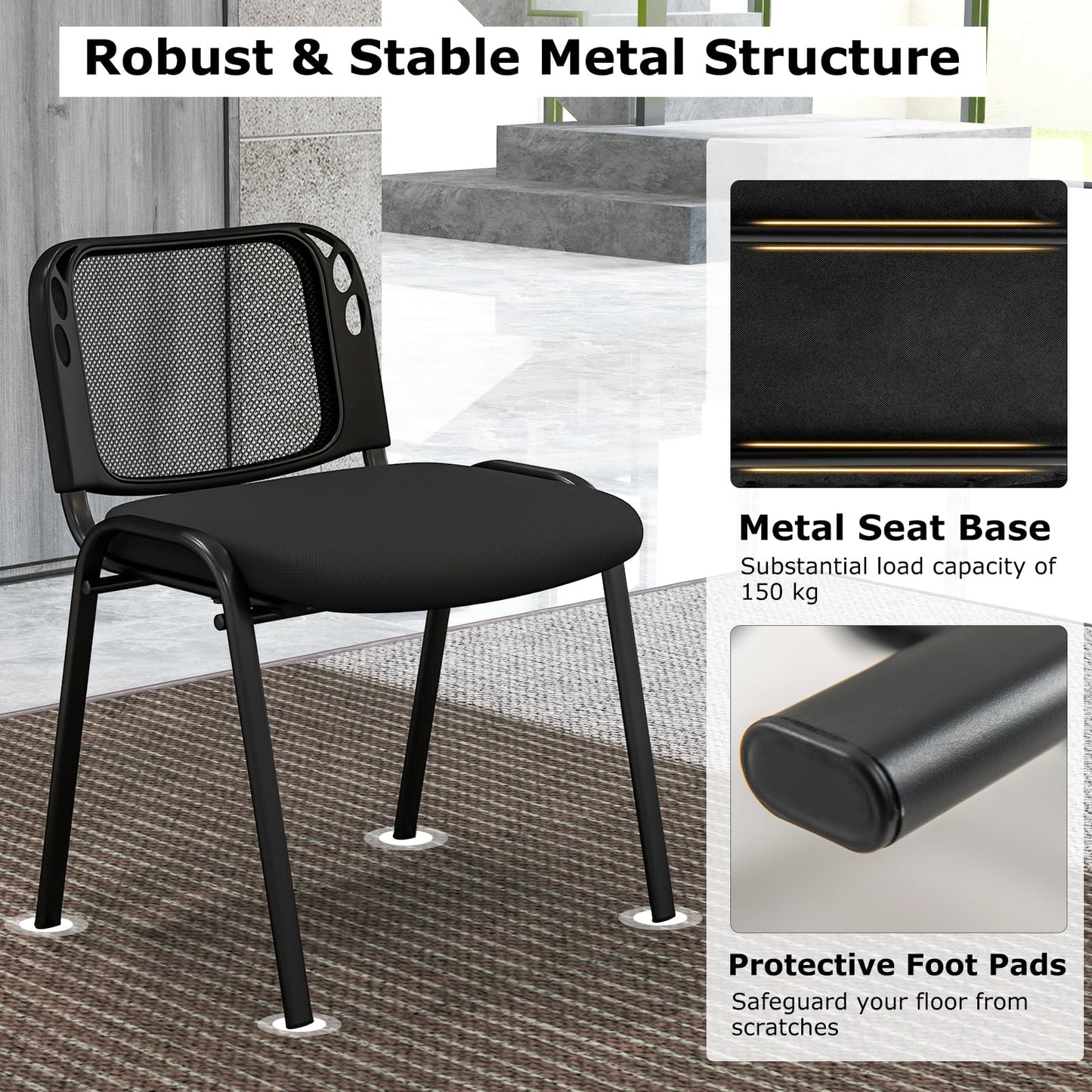 Set of 5 Stackable Waiting Room Chairs with Mesh Backrest and Waterfall Seat